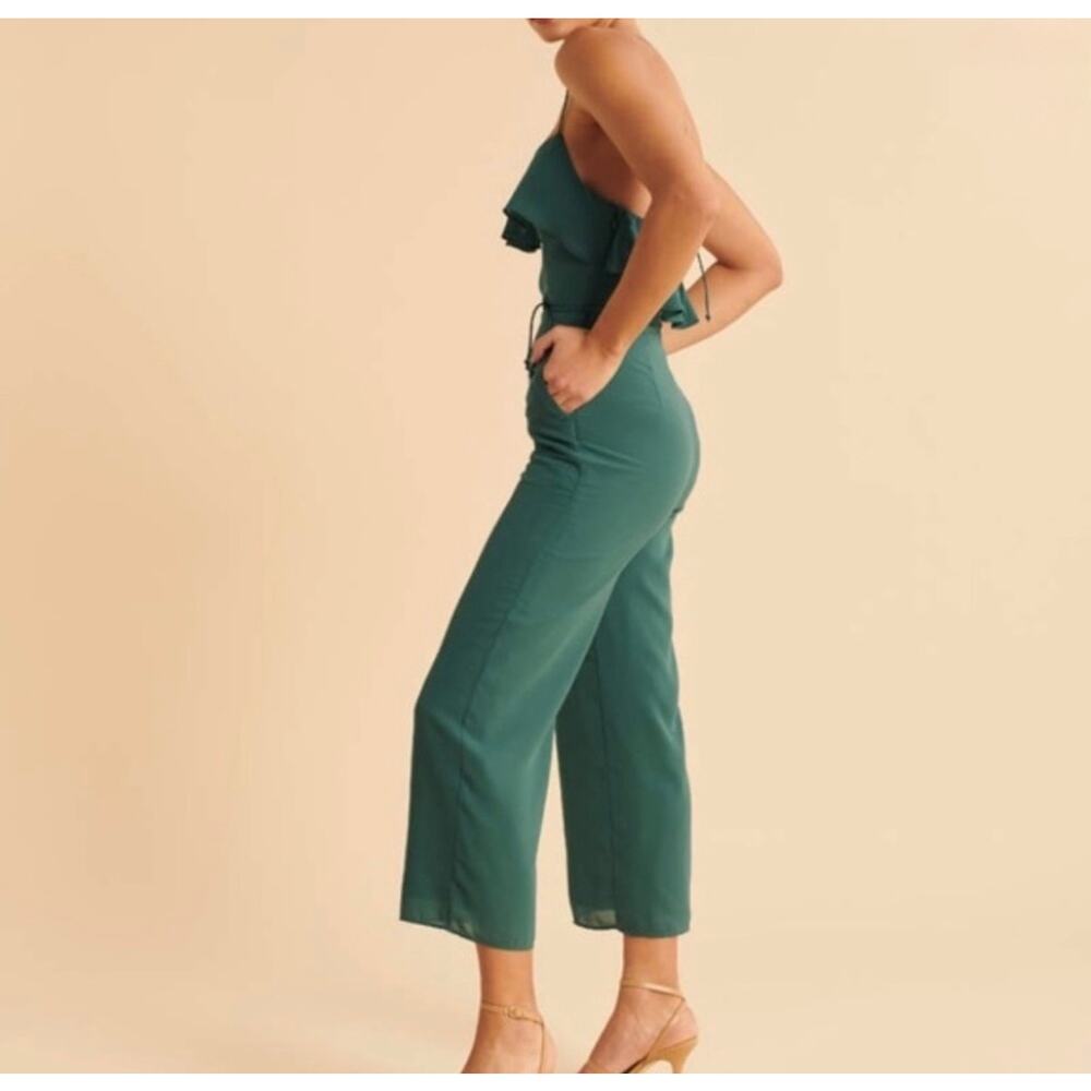 NWT Abercrombie & Fitch Heartfelt Culotte Jumpsuit Green Size M Lace Up Back - Picture 2 of 10